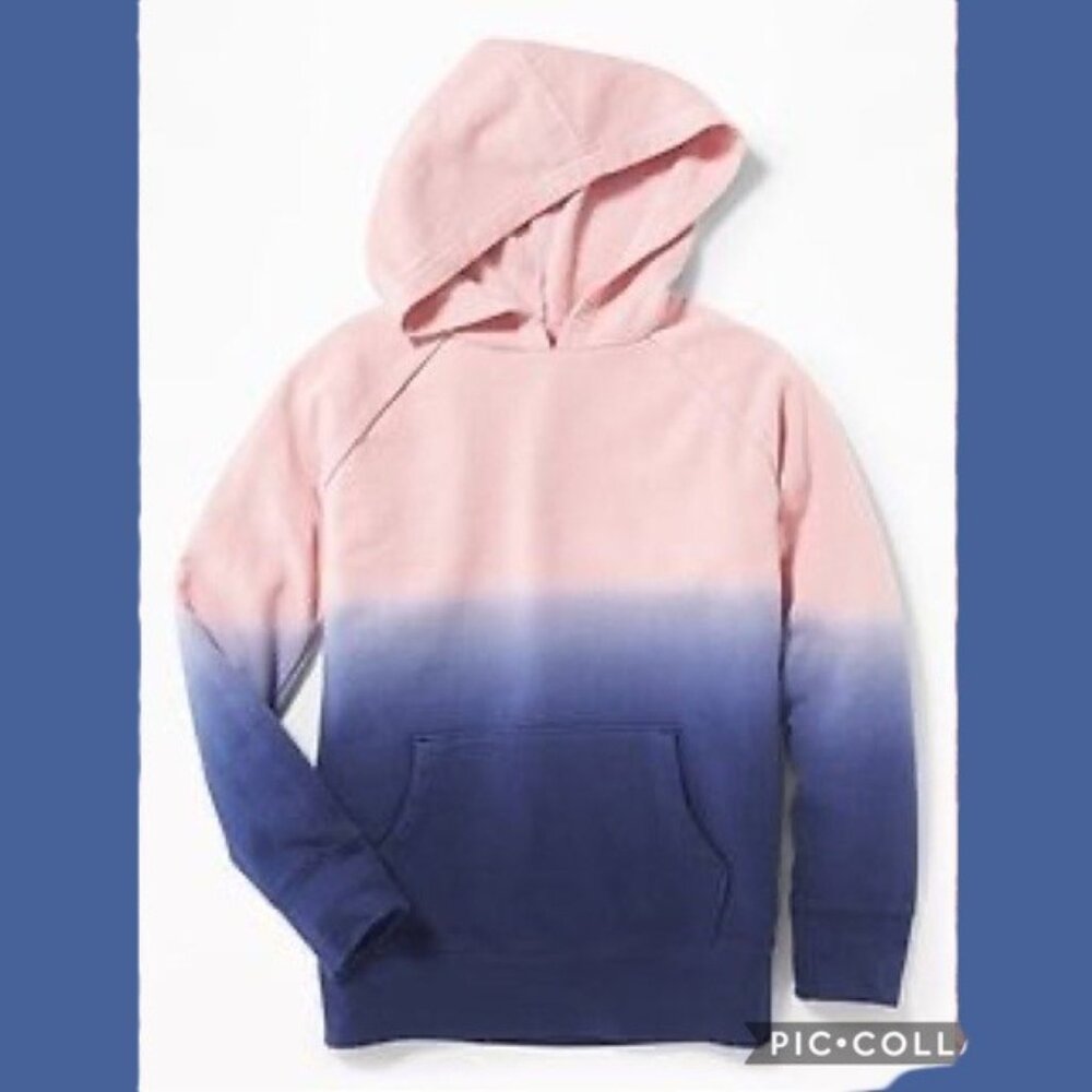 Old Navy Dip-Dye Ombré Pullover Hoodie, Pink/Navy, Size L (10-12)